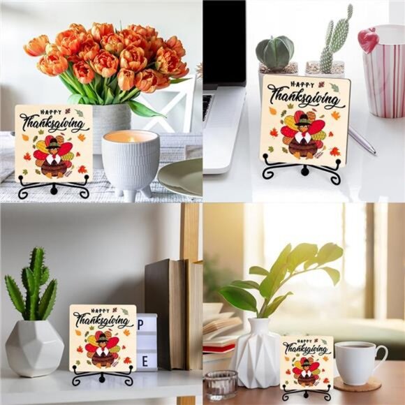 Farmhouse Fall Sign Desk Decor, Happy Thanksgiving Wooden Sign With Stand - Picture 4 of 5